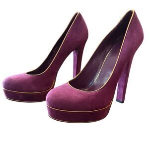 Gucci Purple Gold Trim Glam Suede Platform Stiletto Heel Pumps EU 38.5 US 8.5